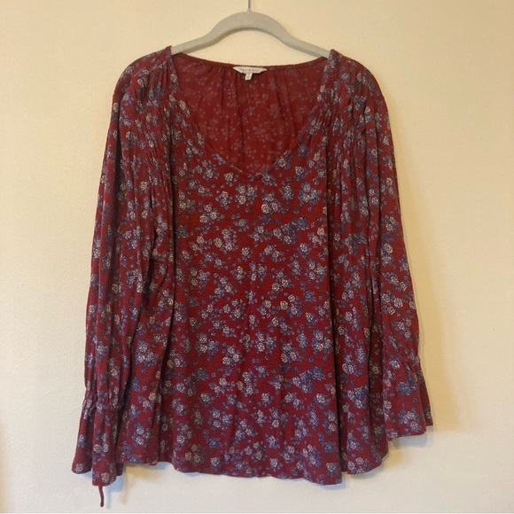 Lucky Brand Red Blouse with Bell Sleeves - Picture 2 of 10